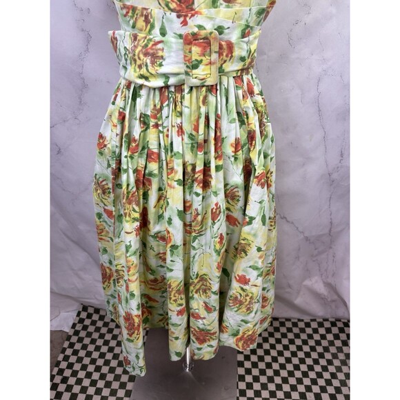 Vtg 1950s Full Skirt Day Dress tea M 50s Handmade Garden Floral MCM Party Flaw* - Picture 5 of 16